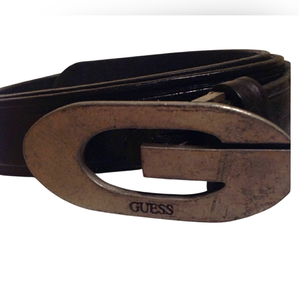 GUESS WOMAN BLACK SIGNITURE G -SILVER BUCKLE VINTAGE GUESS BELT